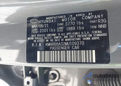 2021 Hyundai Venue Se from USA, damaged, VIN KMHRB8A32MU109370